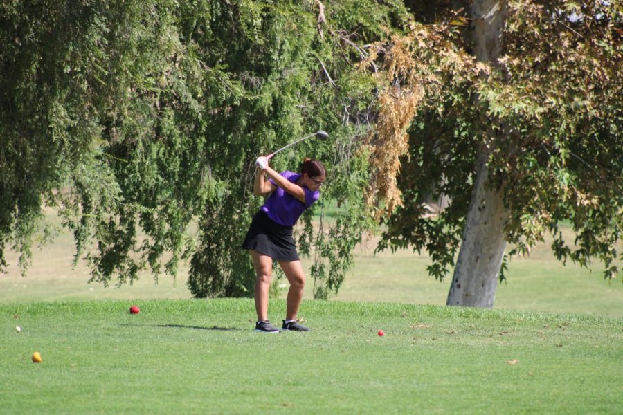 Ridgeviews Girls Golf Jadynn Brito swings at a recent match.