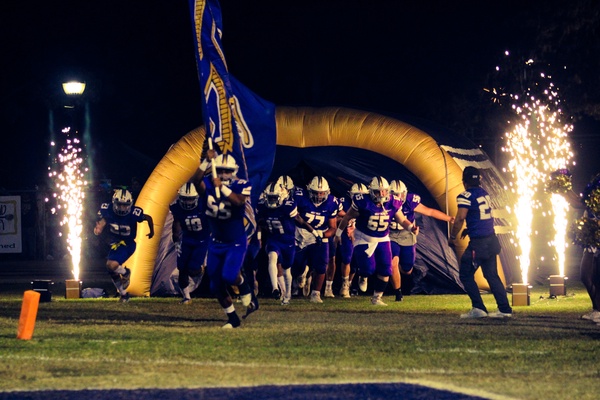 Ridgeview's varsity football team making their way to the field. 