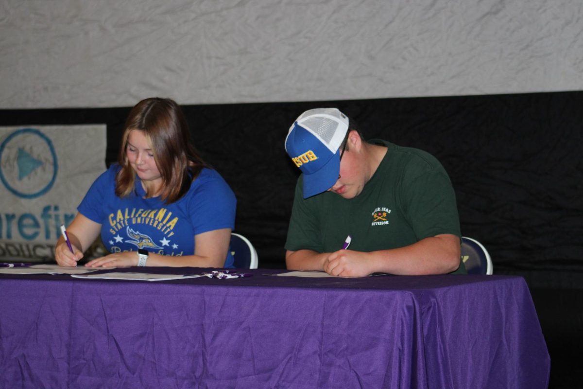 Zoey Sawyer and Daniel Hudgins commit to CSUB during Senior Signing Day. 
